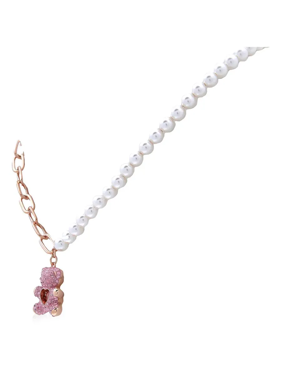 Ожерелье с подвеской из кристаллов Сваровски в виде медвежонка с жемчугом Swarovski — изображение 3 из 4, оттенок розовый