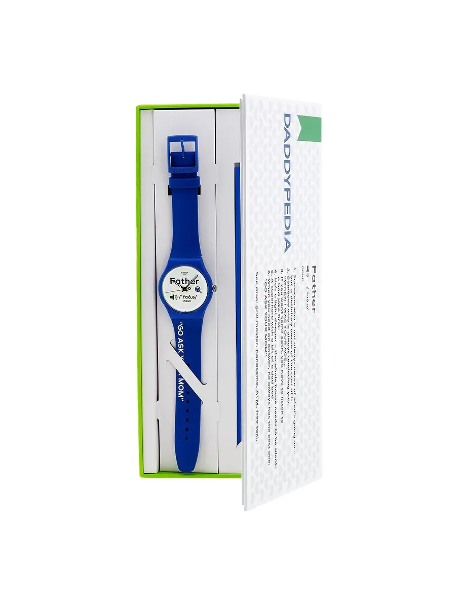 Swatch Часы для мужчин с кварцевым механизмом, белым циферблатом, День отца SO29Z704 — изображение 4 из 4, оттенок синий