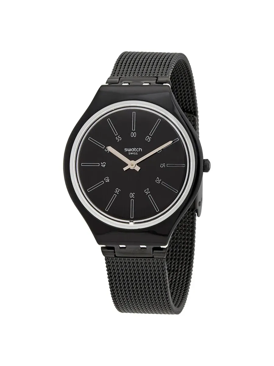 Женские часы Swatch Skinotte с кварцевым механизмом и черным циферблатом SVOB100M