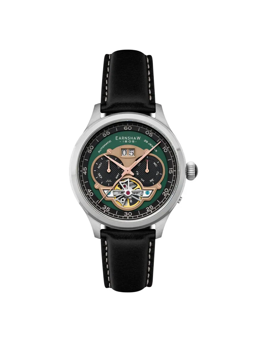 Мужские часы Thomas Earnshaw Baron Grand Date Calendar с открытым механизмом и зеленым циферблатом ES-8187-07