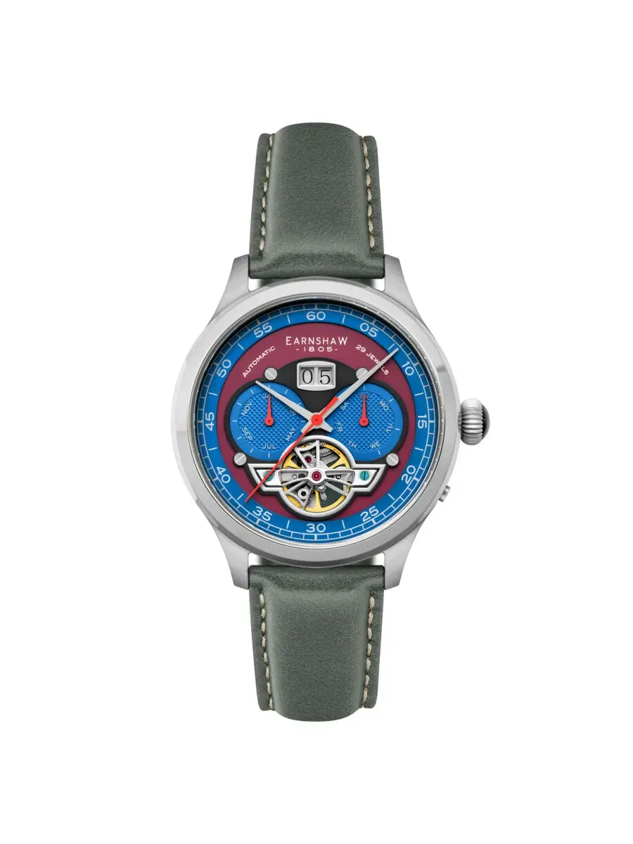 Мужские часы Thomas Earnshaw Baron Grand Date Calendar с открытым механизмом, красным циферблатом ES-8187-08