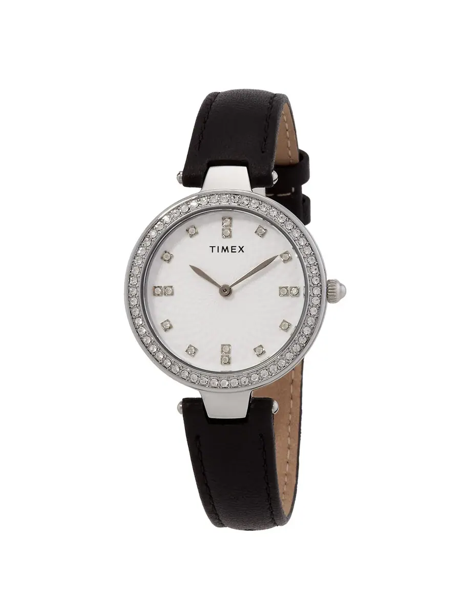 Женские кварцевые часы Timex с серебристым циферблатом и кристаллами, модель TW2V45200VQ