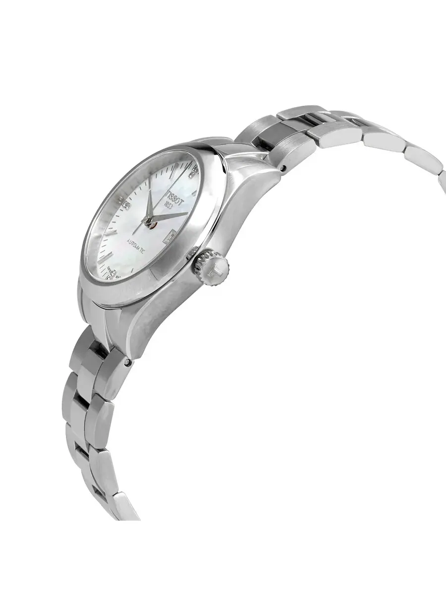 Женские часы Tissot Automatic с белым перламутровым циферблатом и бриллиантами T132.007.11.116.00 — изображение 2 из 5