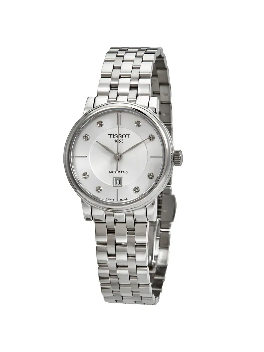 Женские часы Tissot Carson Premium Automatic с белым циферблатом и бриллиантами T122.207.11.036.00 — серебристый