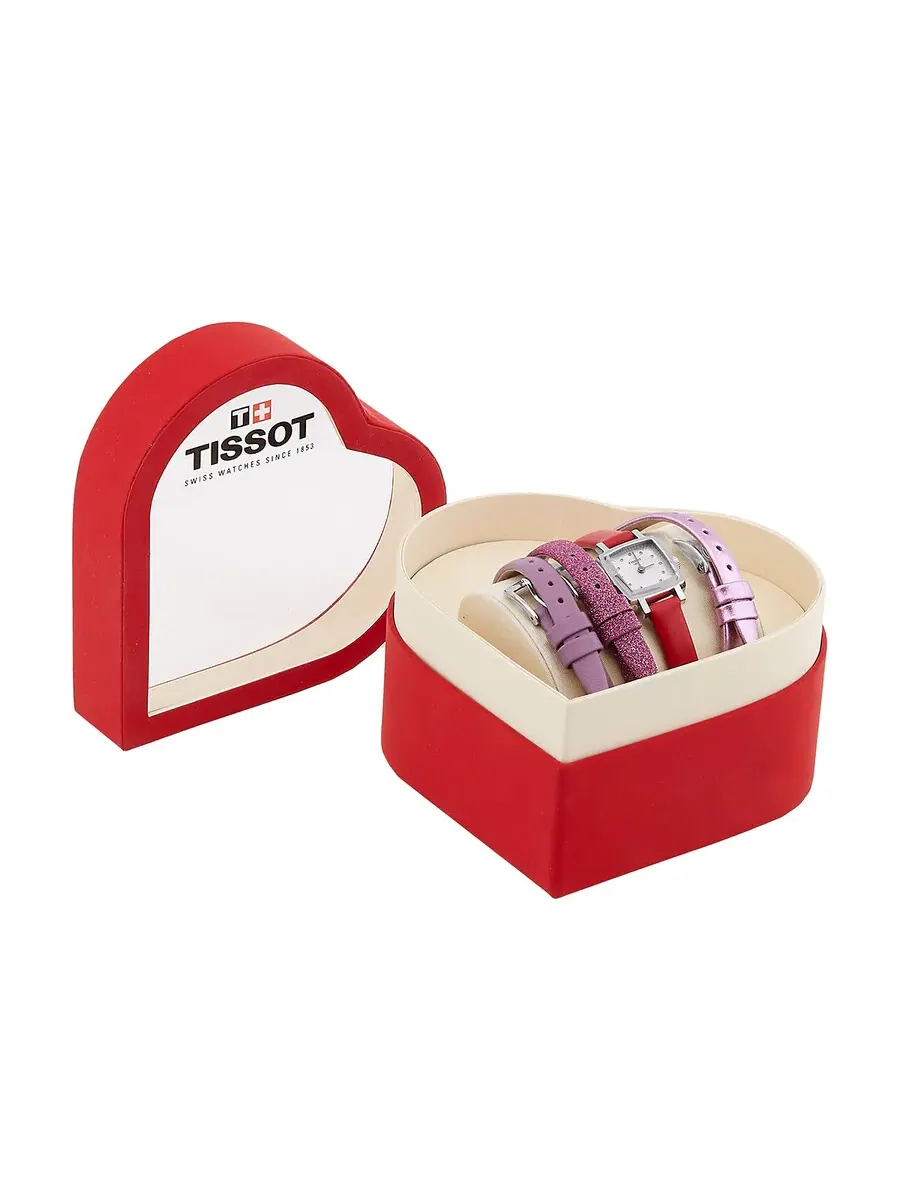 Женские часы Tissot Lovely Square Valentines Quartz с серебристым циферблатом и бриллиантом T0581091603600