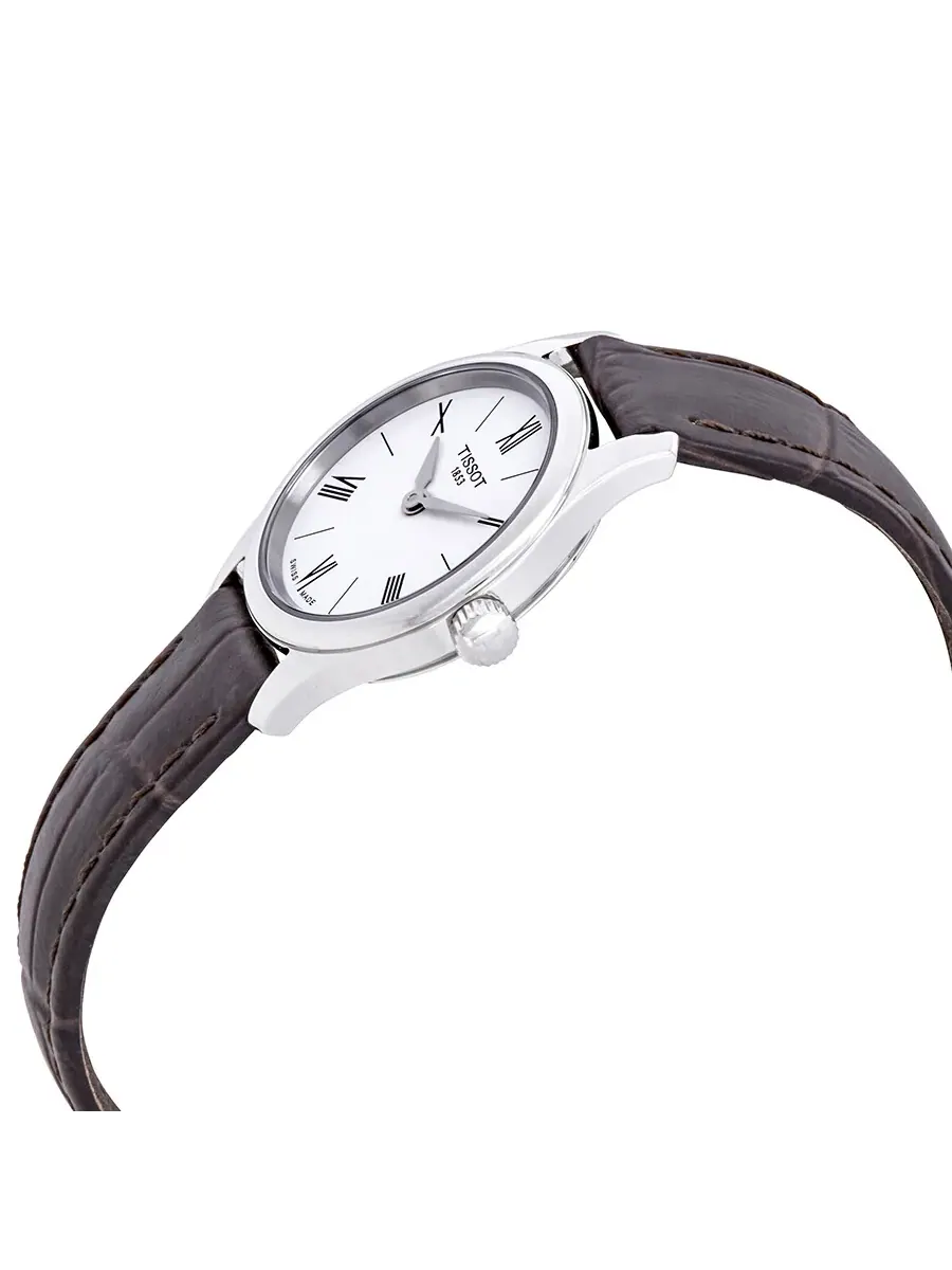 Женские часы Tissot Tradition 5.5 с белым циферблатом и коричневым кожаным ремешком T063.009.16.018.00 — изображение 2 из 3