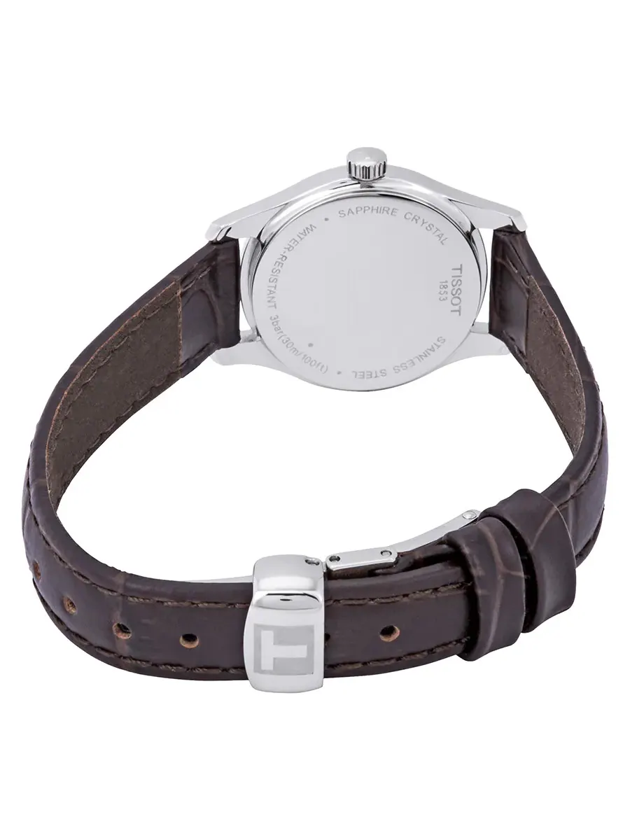 Женские часы Tissot Tradition 5.5 с белым циферблатом и коричневым кожаным ремешком T063.009.16.018.00 — изображение 3 из 3