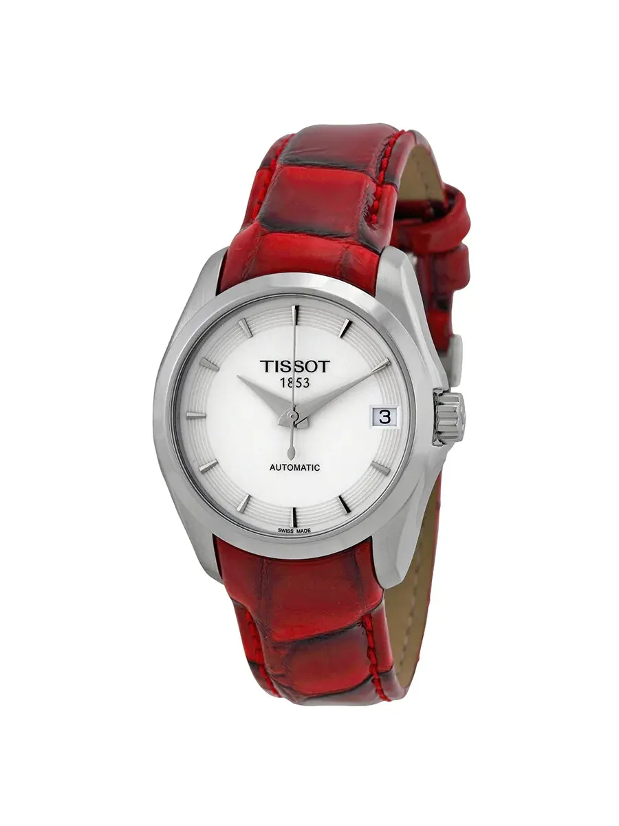 Женские часы Tissot Couturier с белым циферблатом и красным кожаным ремешком T035.207.16.011.01
