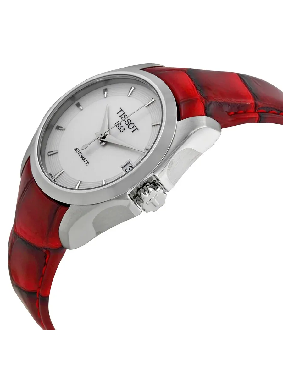 Женские часы Tissot Couturier с белым циферблатом и красным кожаным ремешком T035.207.16.011.01 — изображение 2 из 4