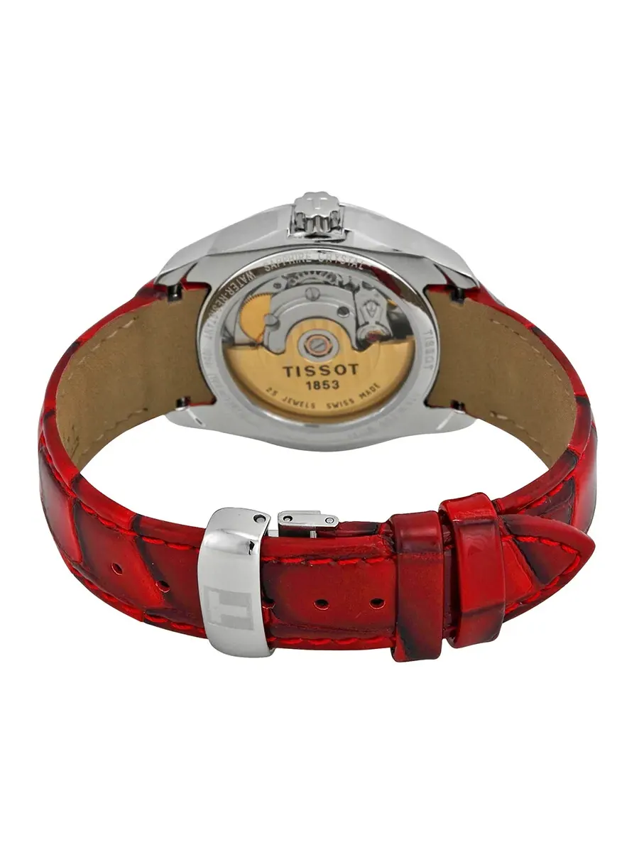 Женские часы Tissot Couturier с белым циферблатом и красным кожаным ремешком T035.207.16.011.01 — изображение 3 из 4