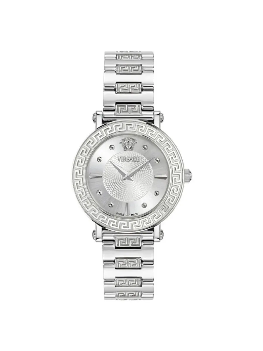 Женские часы Versace Greca Sphere Quartz с серебристым циферблатом, комплект с коробкой VE9C00324