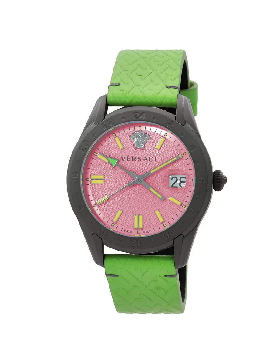 Мужские часы Versace Greca Time GMT Quartz с розовым циферблатом VE7C00323