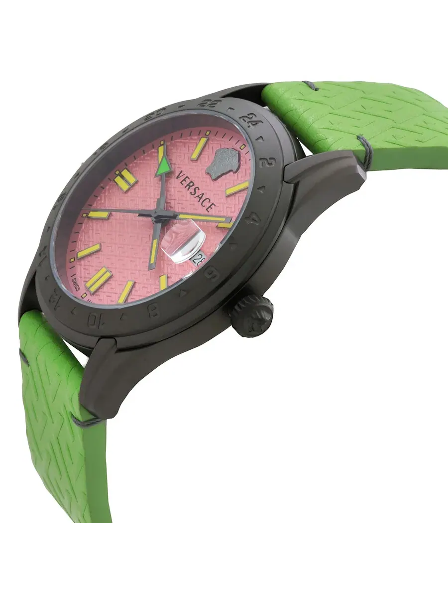 Мужские часы Versace Greca Time GMT Quartz с розовым циферблатом VE7C00323 — изображение 2 из 3, оттенок серый