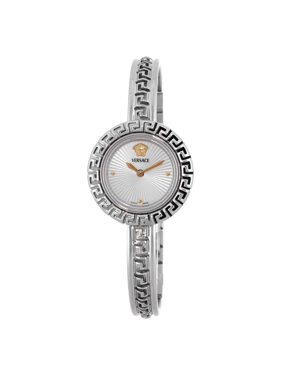 Женские часы Versace La Greca с кварцевым механизмом и серебристым циферблатом VE8C00324