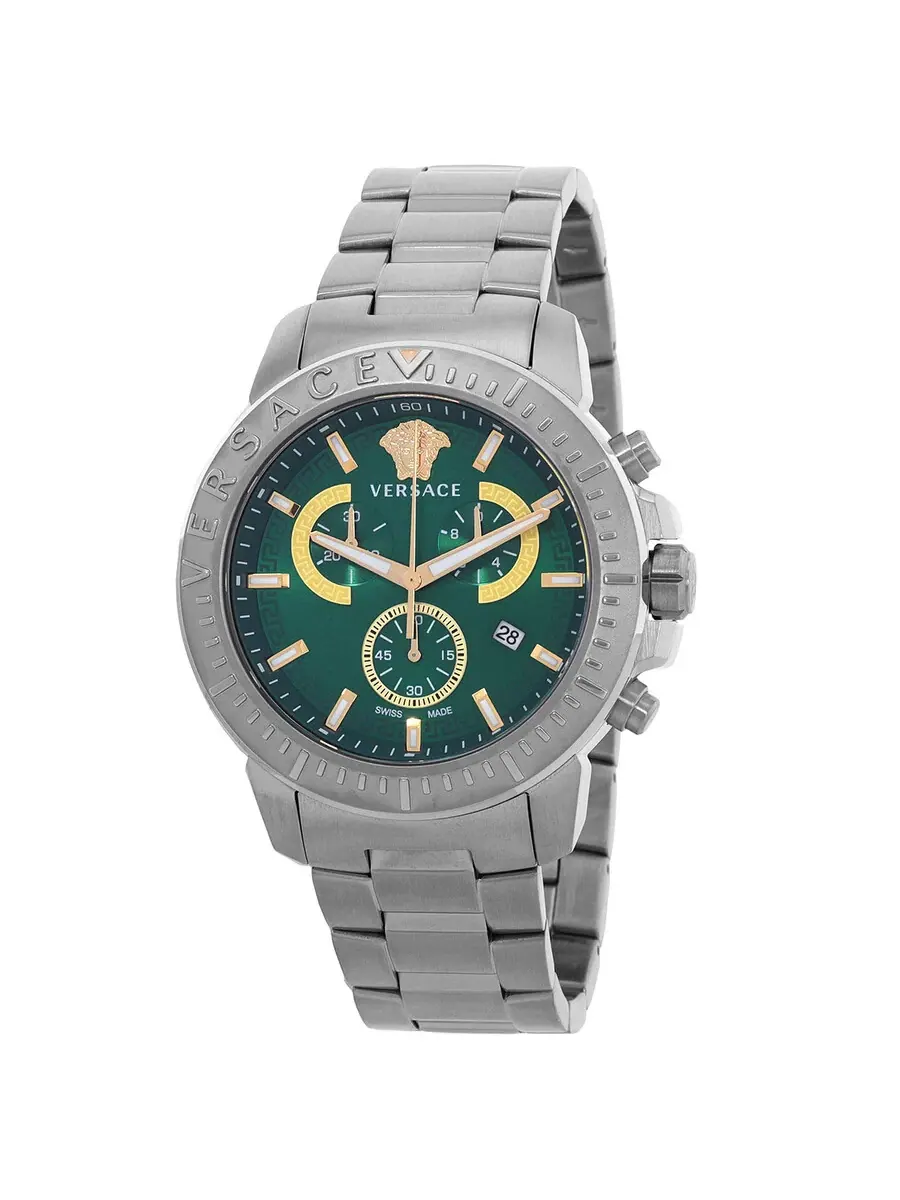 Мужские кварцевые часы Versace New Chrono Chronograph с зеленым циферблатом VE2E00821