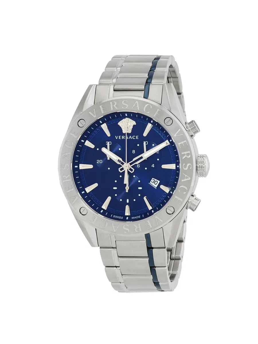 Мужские часы Versace V-Chrono Chronograph Quartz с синим циферблатом VEHB00519