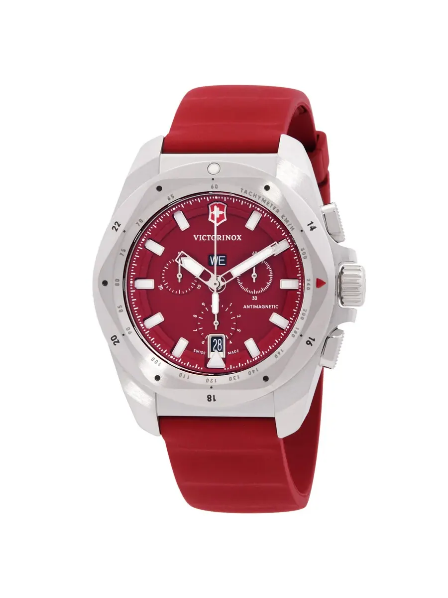 Мужские часы Victorinox I.N.O.X. Хронограф Кварцевые с красным циферблатом 241986 — серебристый
