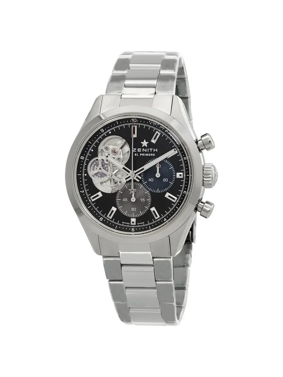 Мужские часы Zenith Chronomaster Open Chronograph Automatic с черным циферблатом 03.3300.3604/21.M3300 — серебристый