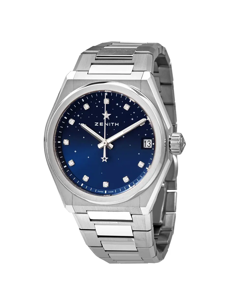 Женские часы Zenith DEFY Midnight Automatic с синим градиентным циферблатом и бриллиантами 03.9200.670/01.MI001 — серебристый