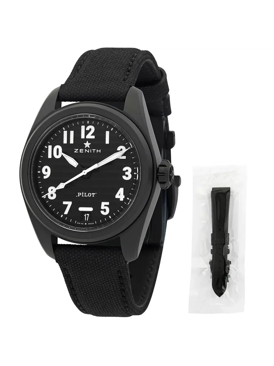 Мужские автоматические часы Zenith Pilot с черным циферблатом и кристаллом, модель 49.4000.3620/21.I001 — черный