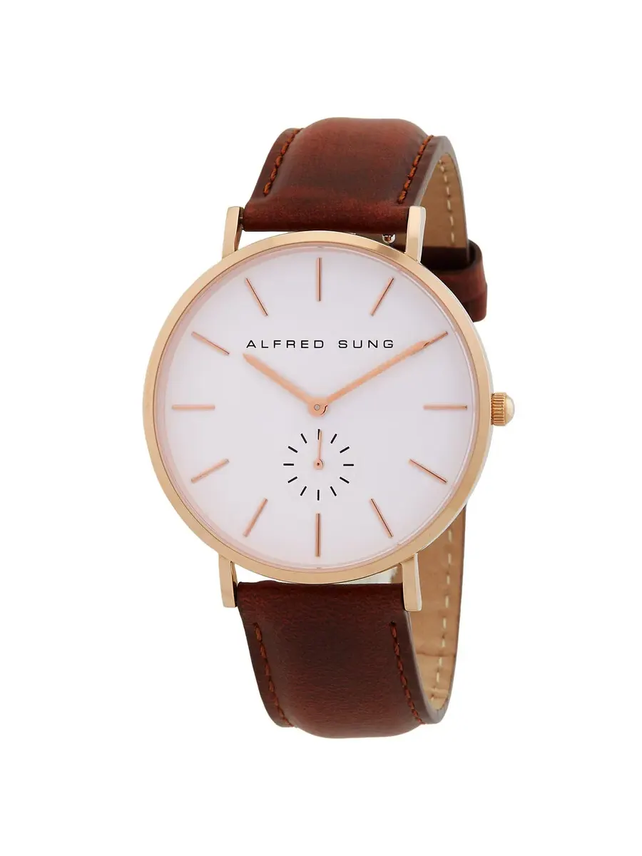 Часы Alfred Sung Ultra Slim с кварцевым механизмом и белым циферблатом AS7103RL-5A7 — золотистый