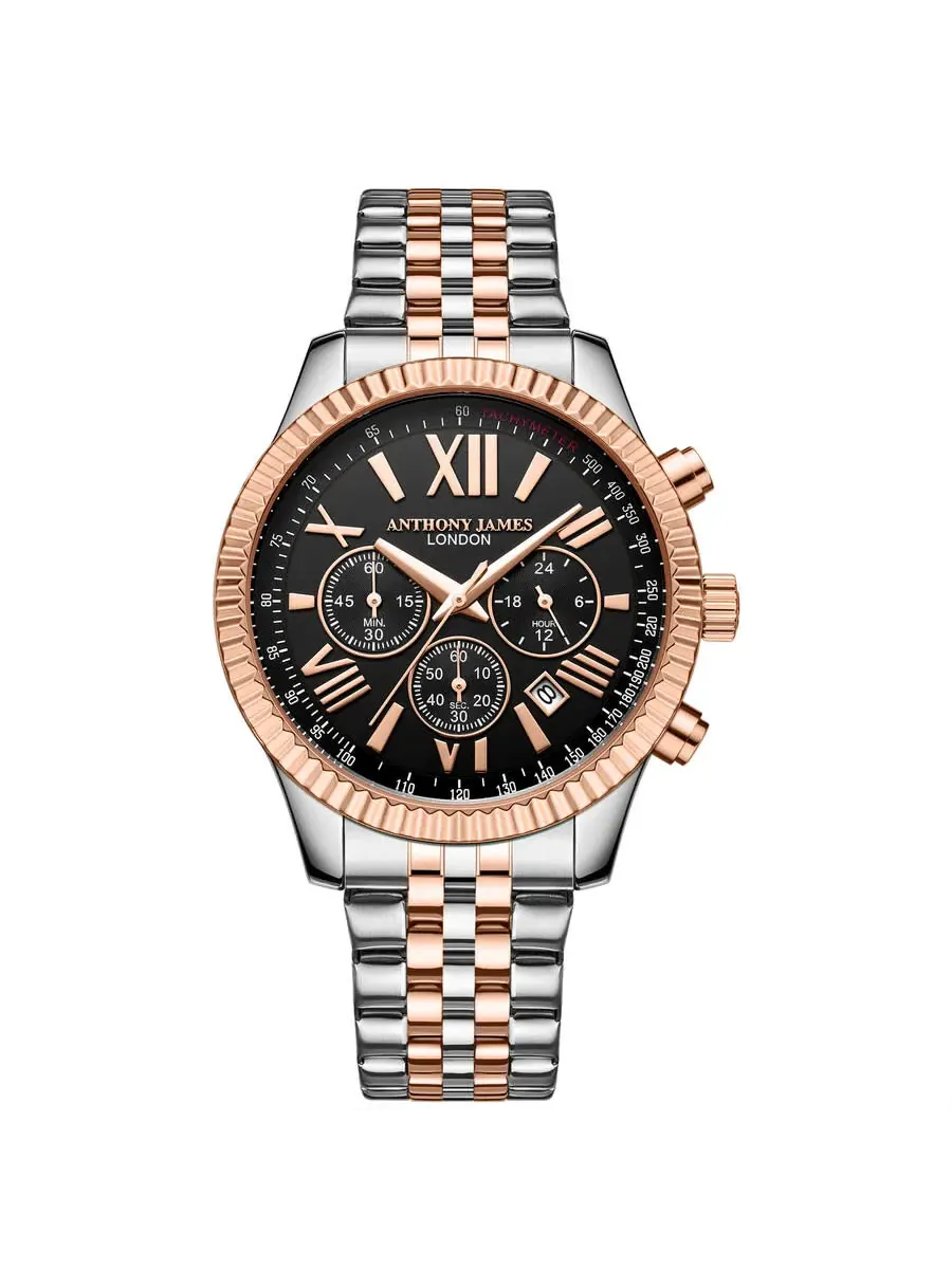Мужские часы Anthony James Chrono Sports с черным циферблатом AJ011N2 — золотистый
