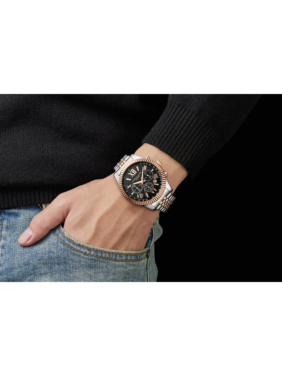 Мужские часы Anthony James Chrono Sports с черным циферблатом AJ011N2 — изображение 3 из 4, оттенок розовый золотистый