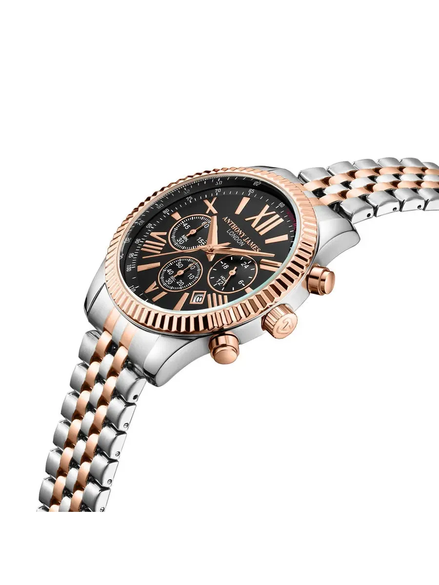 Мужские часы Anthony James Chrono Sports с черным циферблатом AJ011N2 — изображение 4 из 4, оттенок розовый золотистый