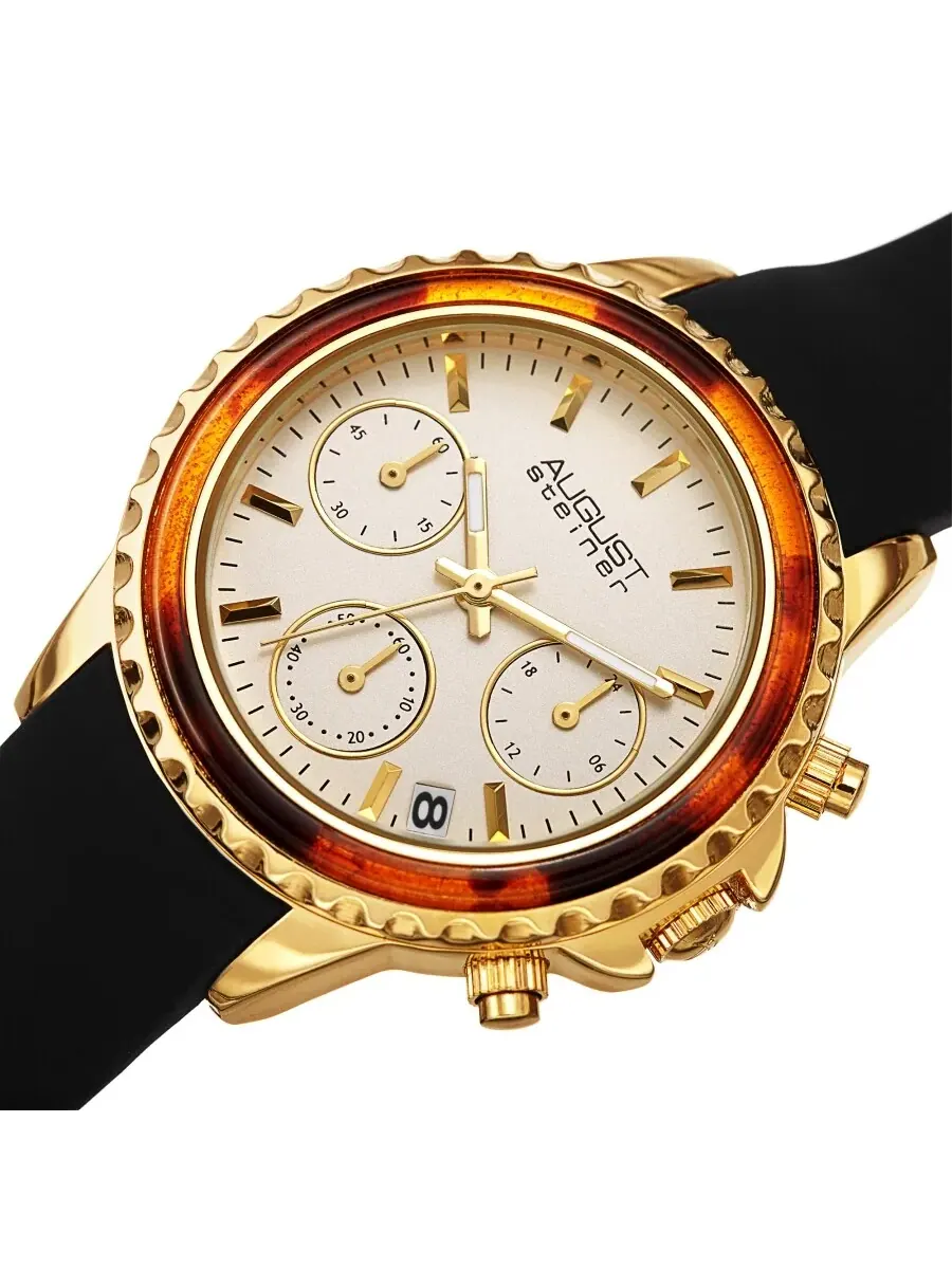 Женские часы August Steiner Chronograph Quartz с белым циферблатом AS8268BKG — изображение 2 из 4, оттенок желтый золотистый