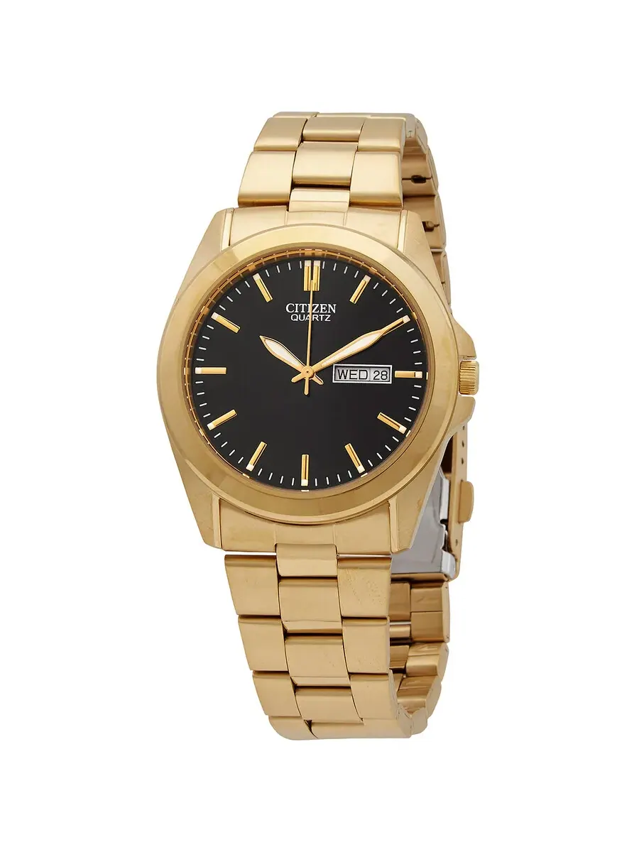 Мужские часы Citizen Quartz с черным циферблатом и желтым золотым оттенком BF0582-51F