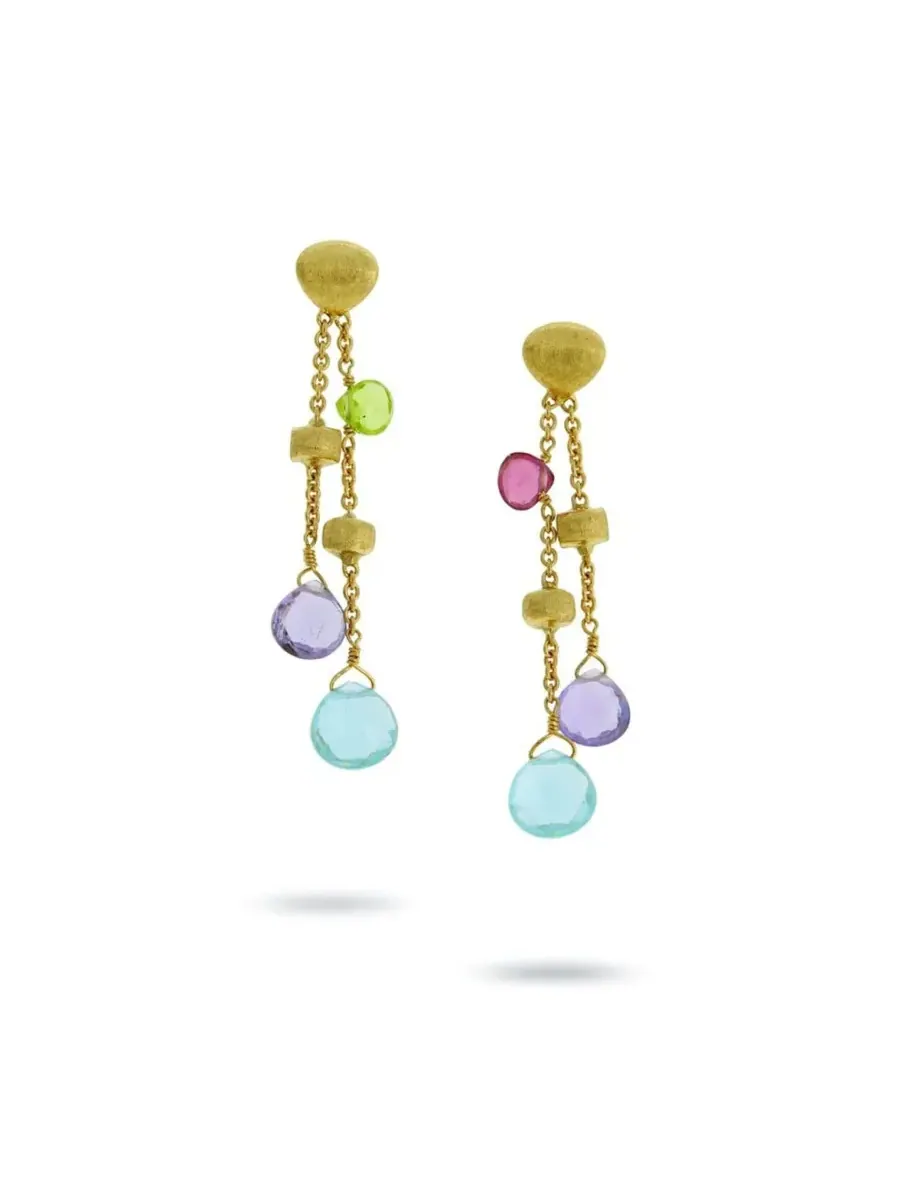 Серьги-подвески Marco Bicego Paradise из 18-каратного золота с различными камнями, модель OB1553 — золотистый