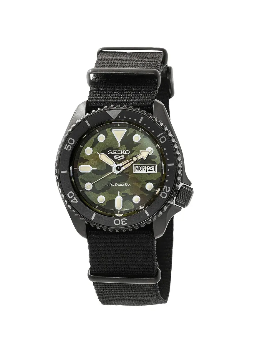 Мужские часы Seiko 5 Sports с автоматическим механизмом и зеленым камуфляжным циферблатом SRPJ37K1
