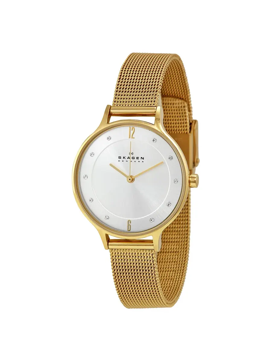 Женские часы Skagen Anite с серебристым циферблатом и золотистой сеткой SKW2150 — золотистый