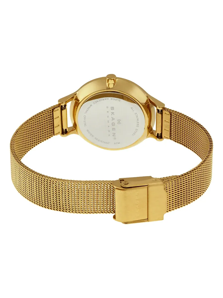 Женские часы Skagen Anite с серебристым циферблатом и золотистой сеткой SKW2150 — изображение 3 из 4