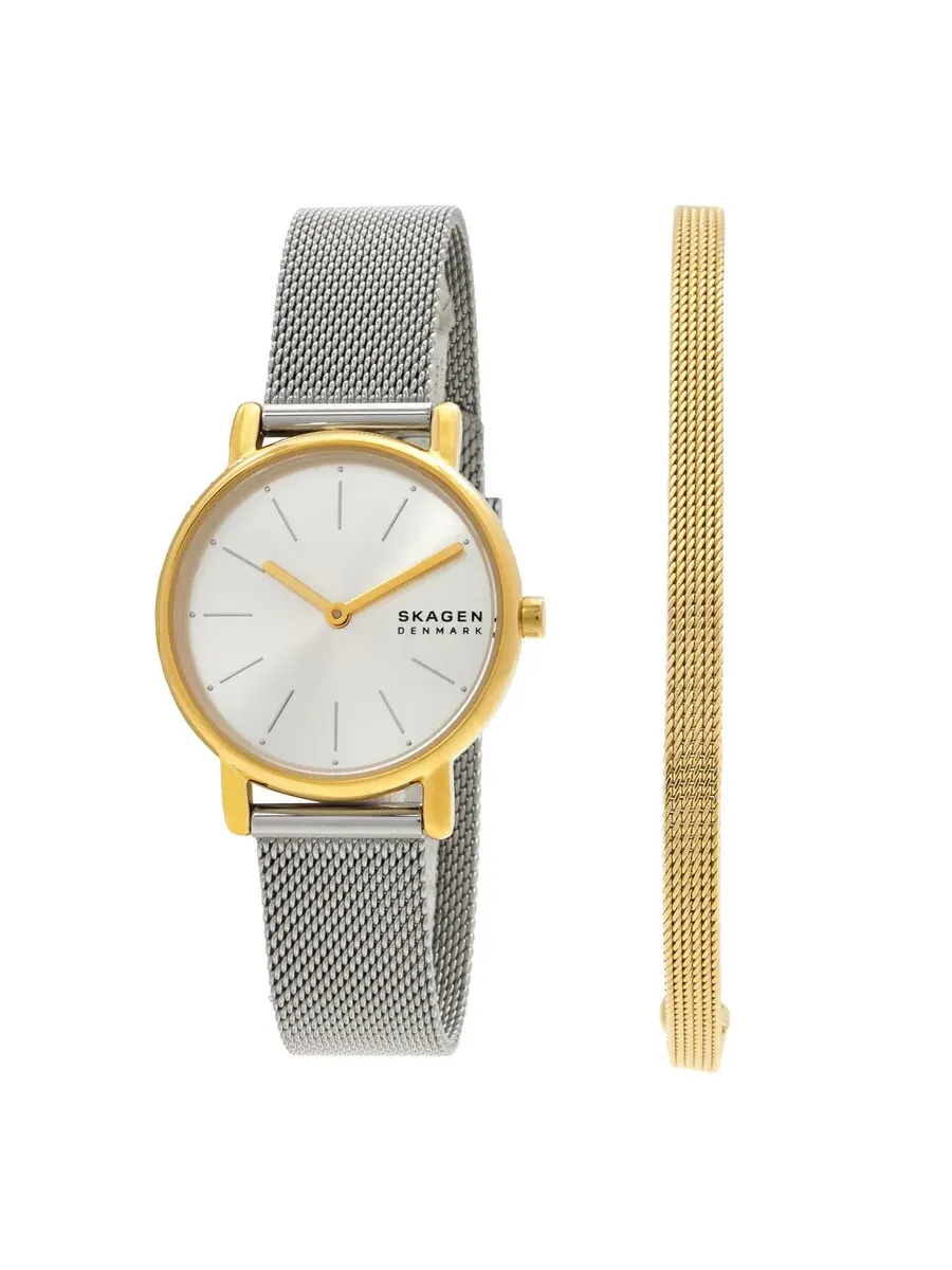 Женские часы Skagen Signatur Lille с кварцевым механизмом и белым циферблатом и набор браслетов