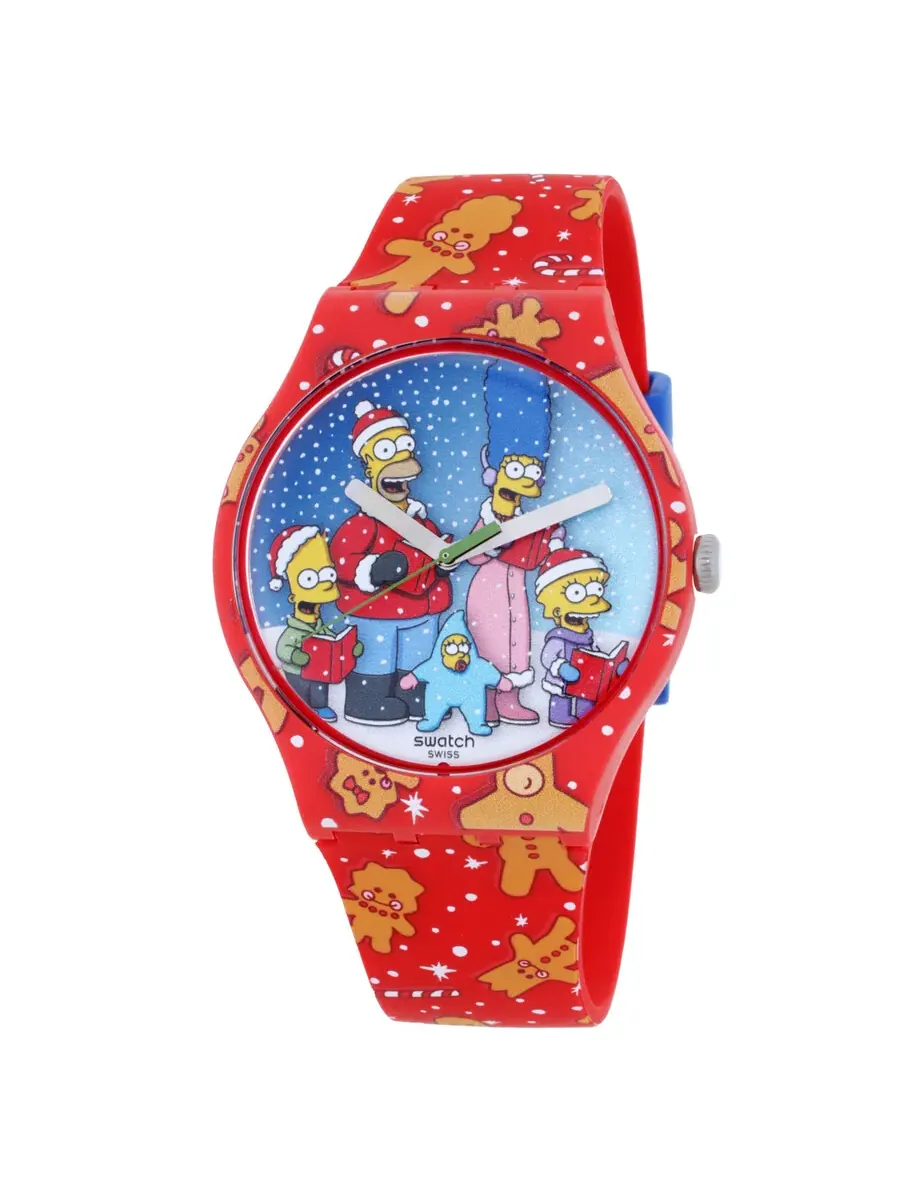 Часы Swatch The Simpsons Collection Wondrous Winter Wonderland с кварцевым механизмом и синим