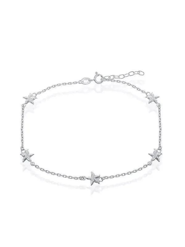 Серебряный браслет на ногу с морскими звездами Simona — серебристый