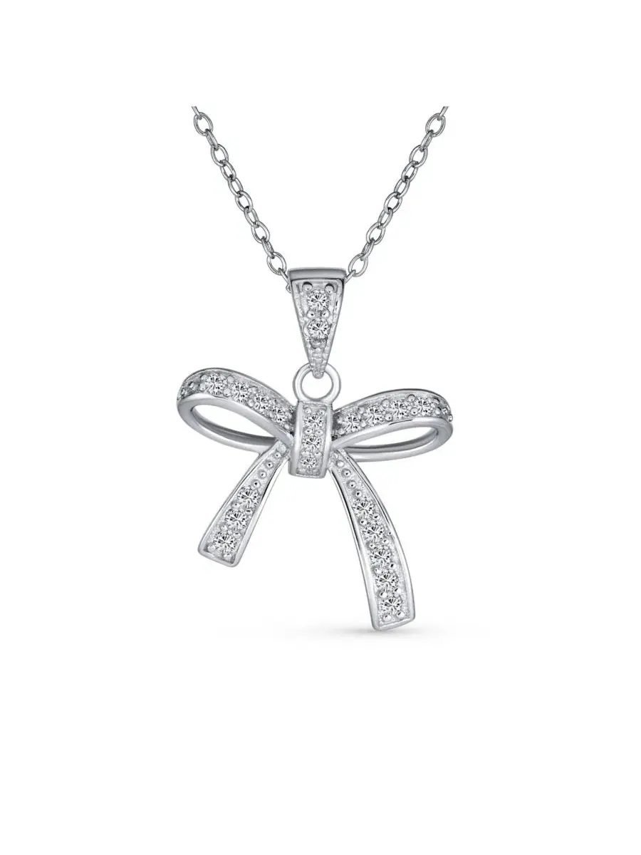 Изящный кулон-подвеска в виде бантика с кубическим цирконием Bling Jewelry — серебристый