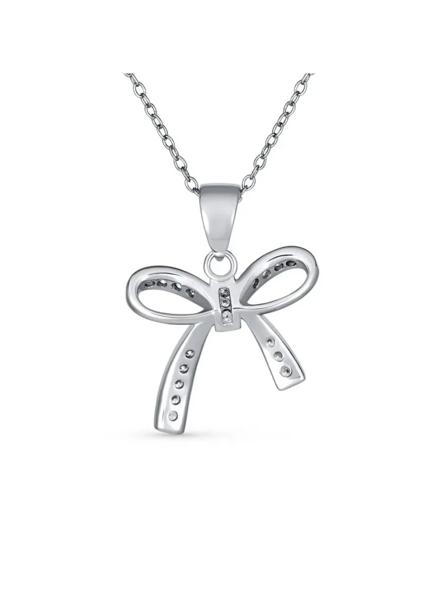 Изящный кулон-подвеска в виде бантика с кубическим цирконием Bling Jewelry — изображение 2 из 4, оттенок серебряный