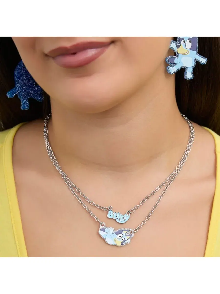 Двухслойное колье с подвеской, именной табличкой Bluey и кулоном в виде персонажа — изображение 3 из 3, оттенок синий
