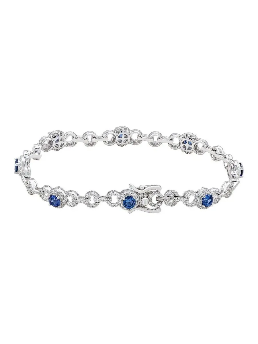 Браслет-цепочка теннисный с сапфиром и паве Sterling Silver Sapphire Halo Pave Link Tennis Bracelet — изображение 2 из 4