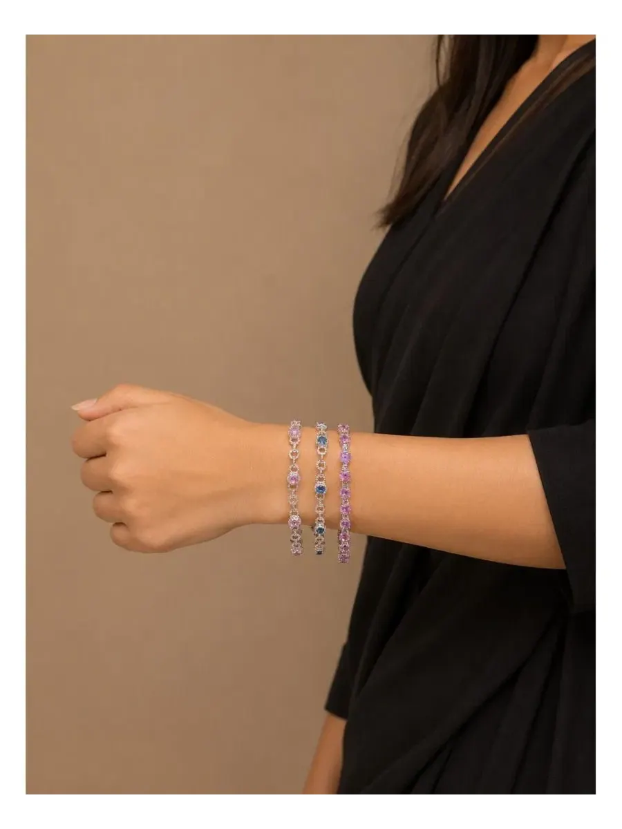 Браслет-цепочка теннисный с сапфиром и паве Sterling Silver Sapphire Halo Pave Link Tennis Bracelet — изображение 3 из 4
