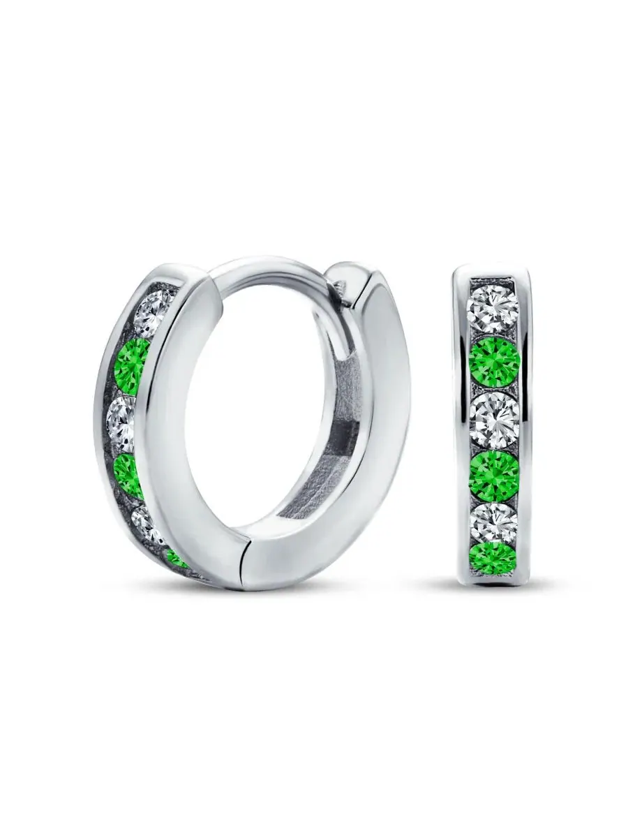 Серьги-конго с фианитами Tiny CZ Channel Set Cubic Zirconia Huggie Mini Hoop Earrings, .925 — изображение 1 из 4
