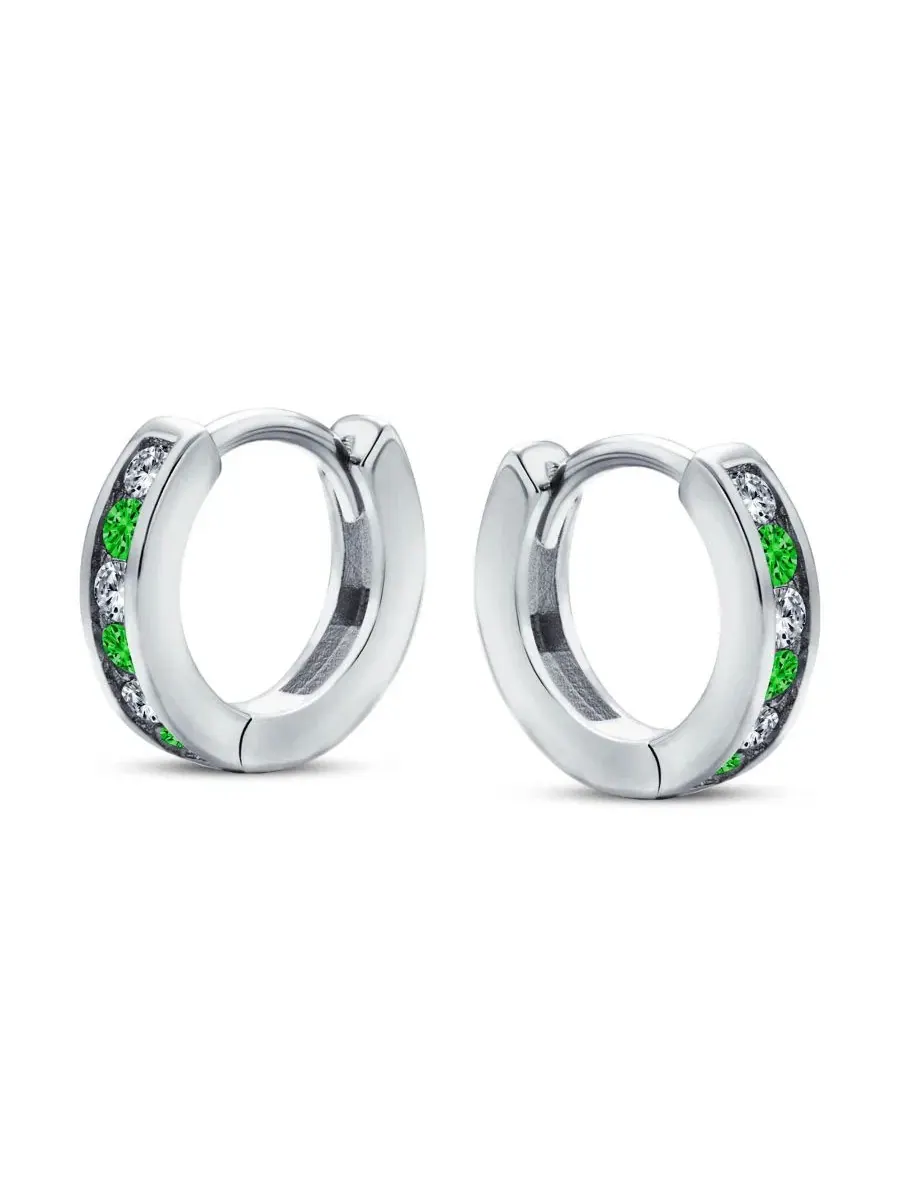 Серьги-конго с фианитами Tiny CZ Channel Set Cubic Zirconia Huggie Mini Hoop Earrings, .925 — изображение 2 из 4