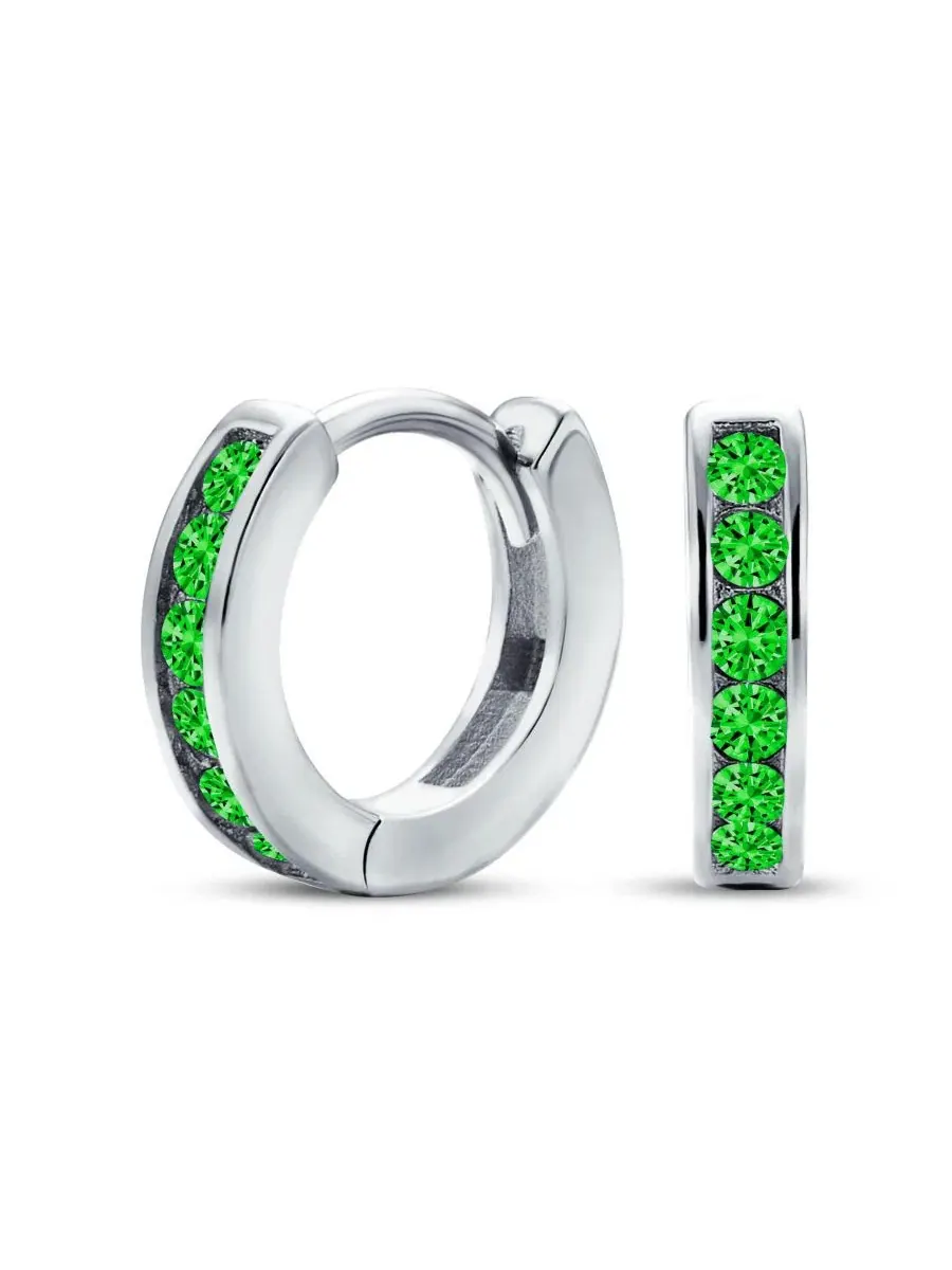 Серьги-конго с фианитами Tiny CZ Channel Set Bling Jewelry — изображение 1 из 4, оттенок темный зеленый