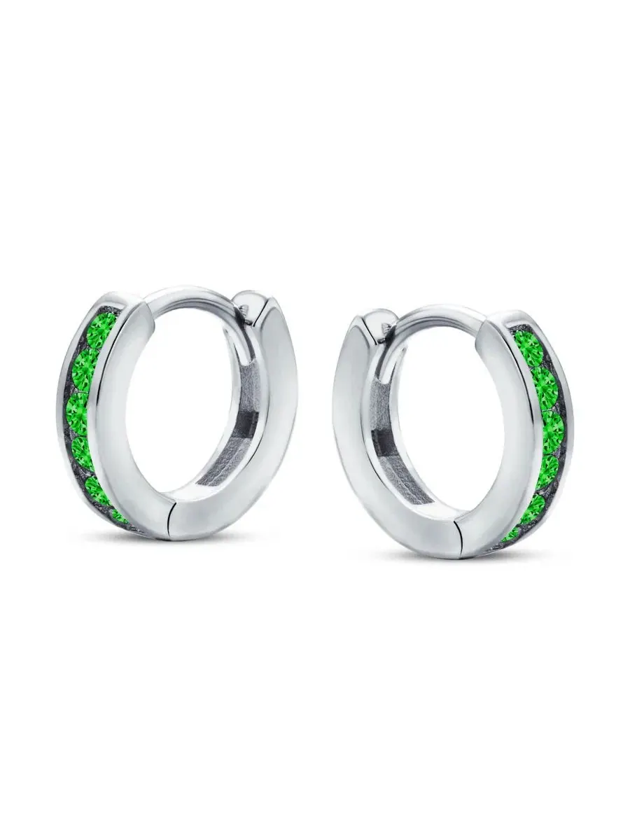 Серьги-конго с фианитами Tiny CZ Channel Set Bling Jewelry — изображение 2 из 4, оттенок темный зеленый