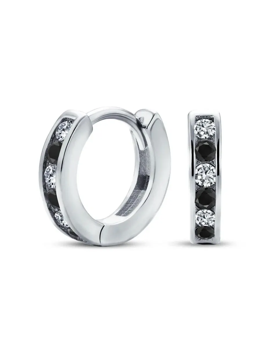 Серьги-конго с фианитами Tiny CZ Channel Set Cubic Zirconia Huggie Mini Hoop Earrings .925 Sterling — изображение 1 из 3
