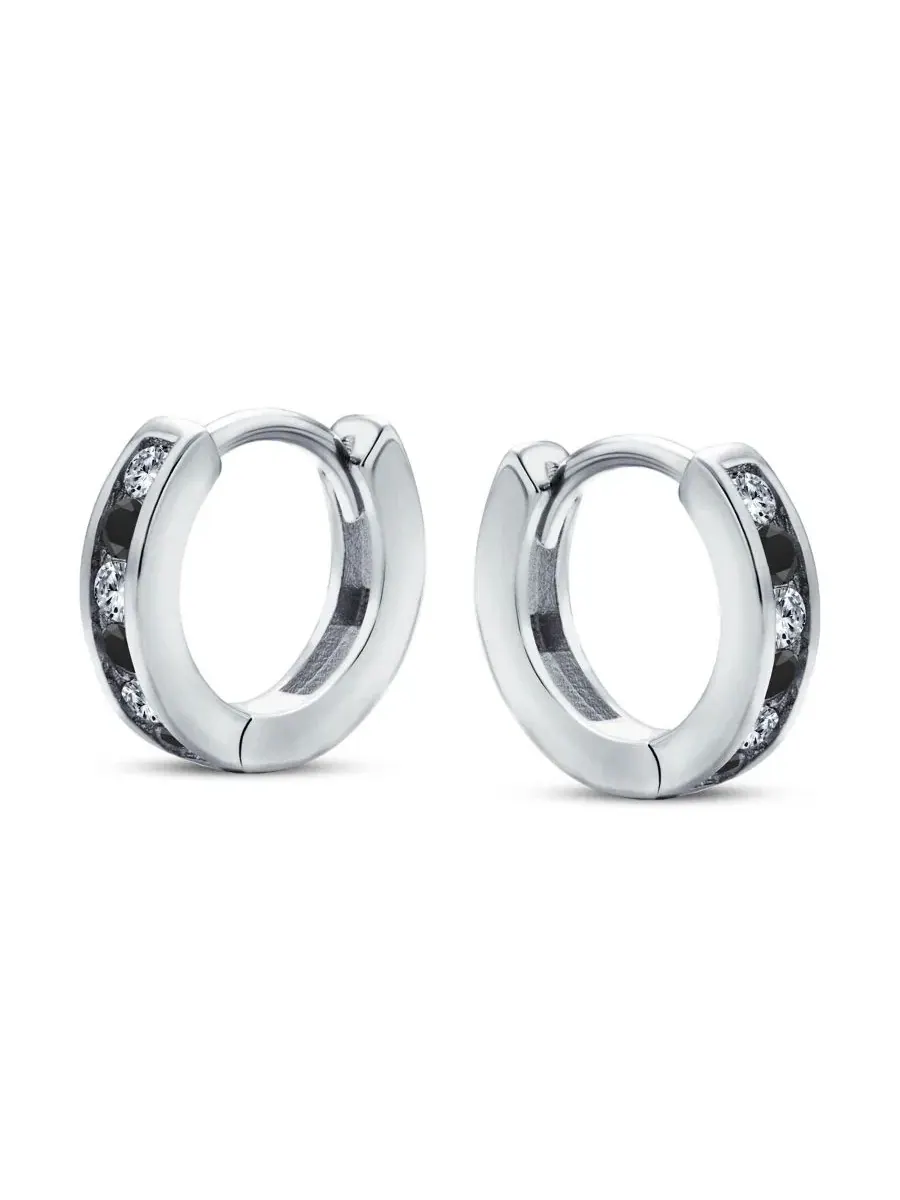 Серьги-конго с фианитами Tiny CZ Channel Set Cubic Zirconia Huggie Mini Hoop Earrings .925 Sterling — изображение 2 из 3