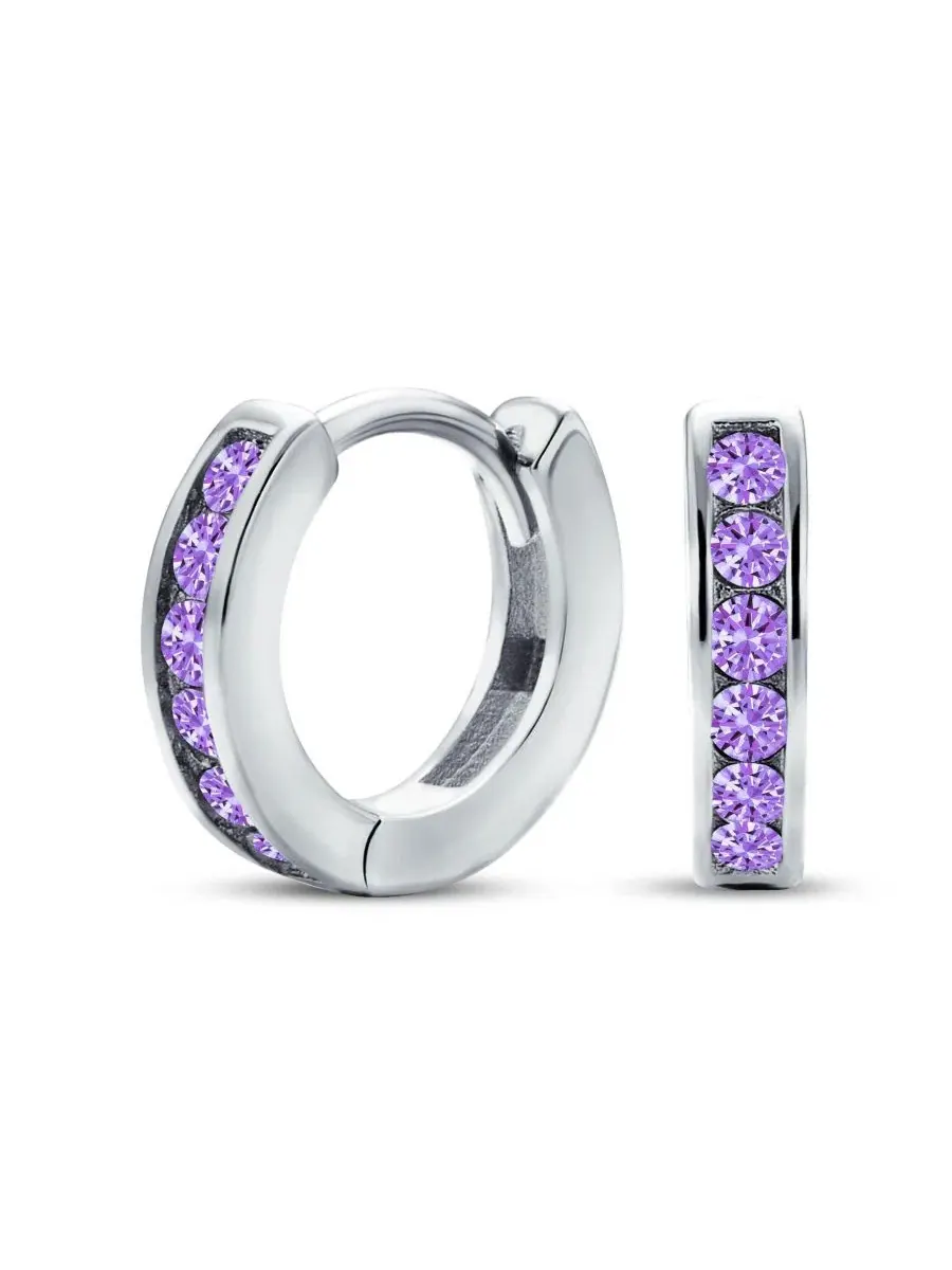 Серьги-конго с фианитами Tiny CZ Channel Set Cubic Zirconia Huggie Mini Hoop Earrings .925 Sterling — изображение 1 из 5
