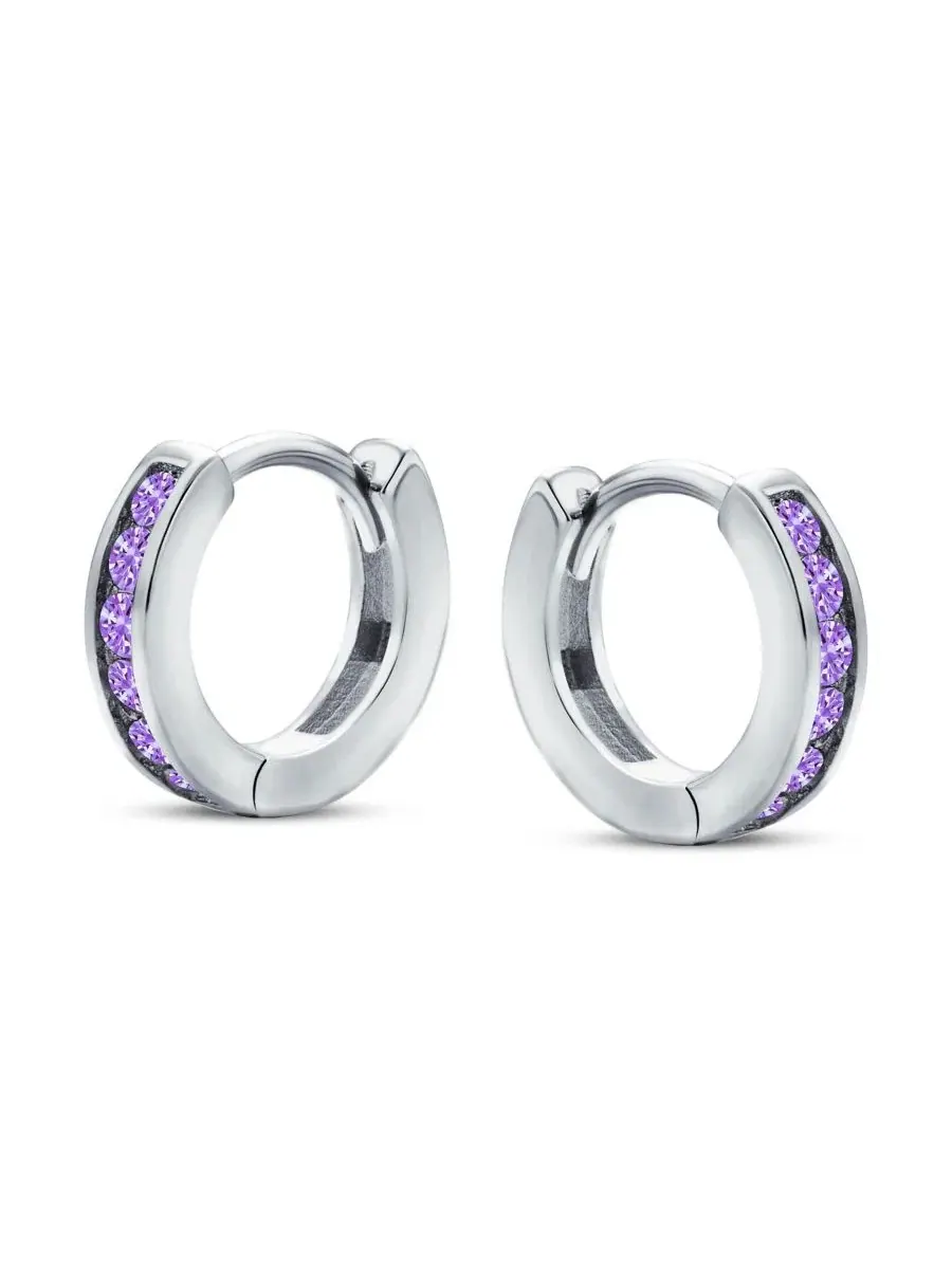 Серьги-конго с фианитами Tiny CZ Channel Set Cubic Zirconia Huggie Mini Hoop Earrings .925 Sterling — изображение 2 из 5